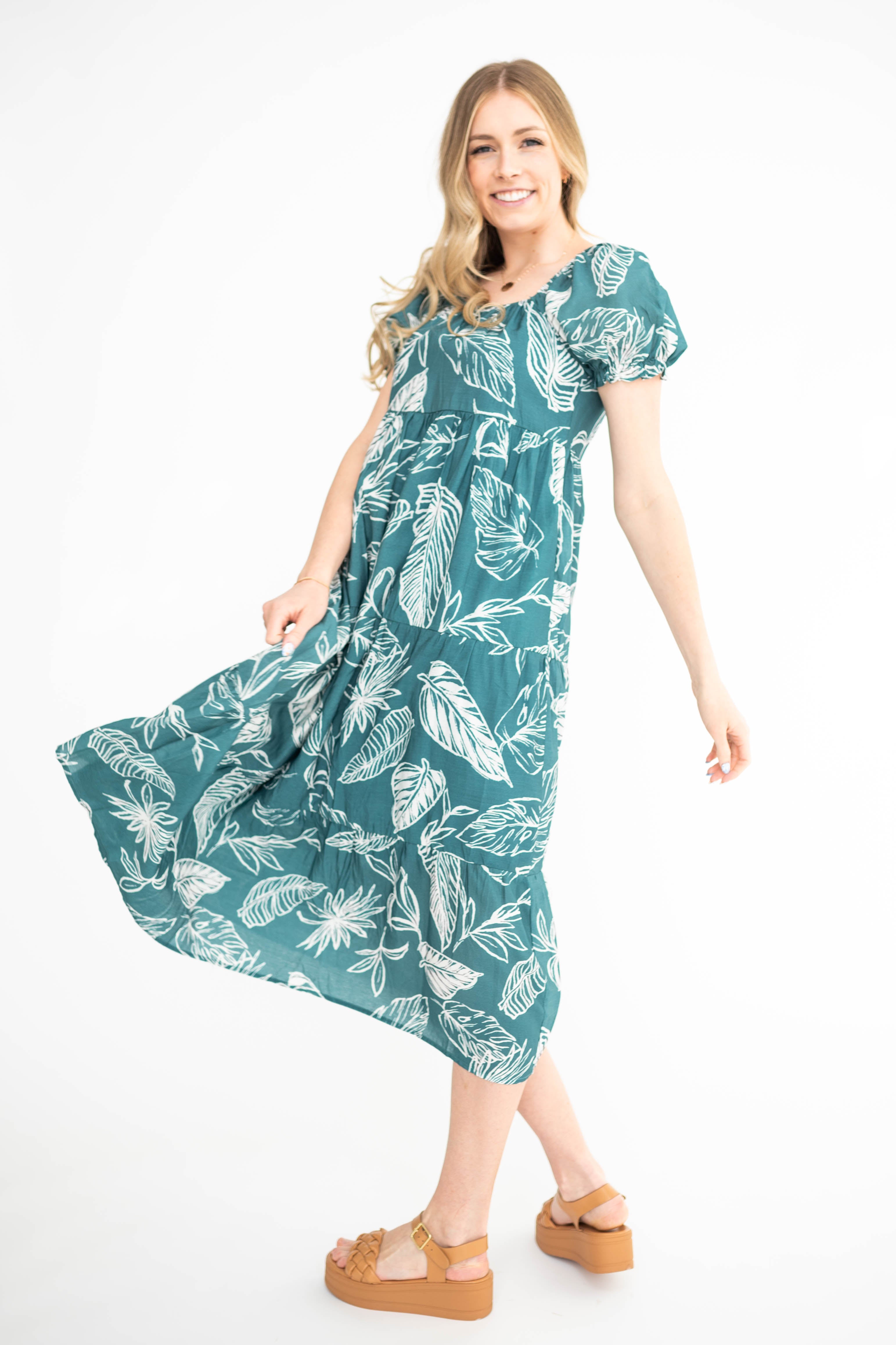 Zandra Teal Floral Dress