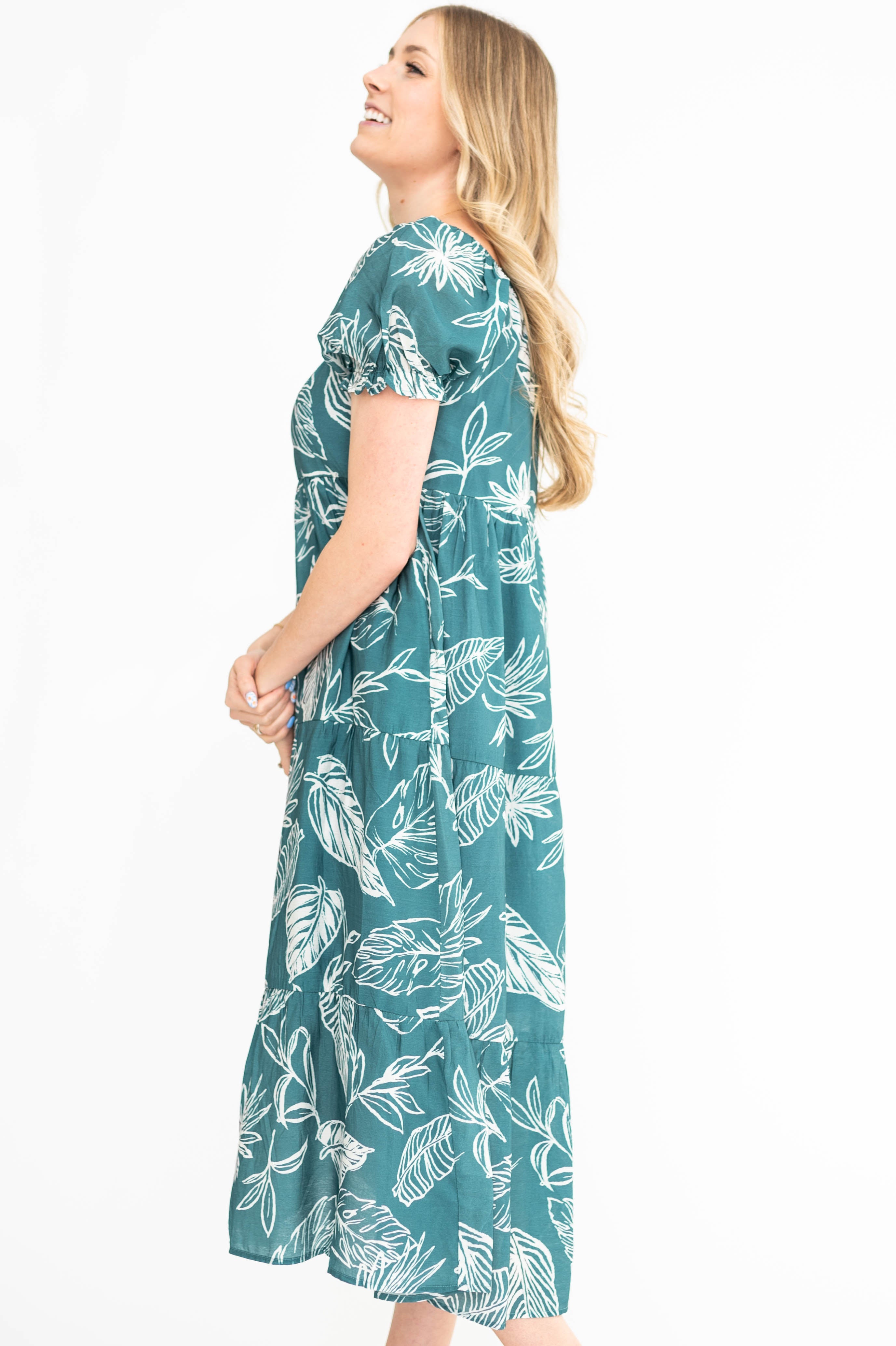 Zandra Teal Floral Dress