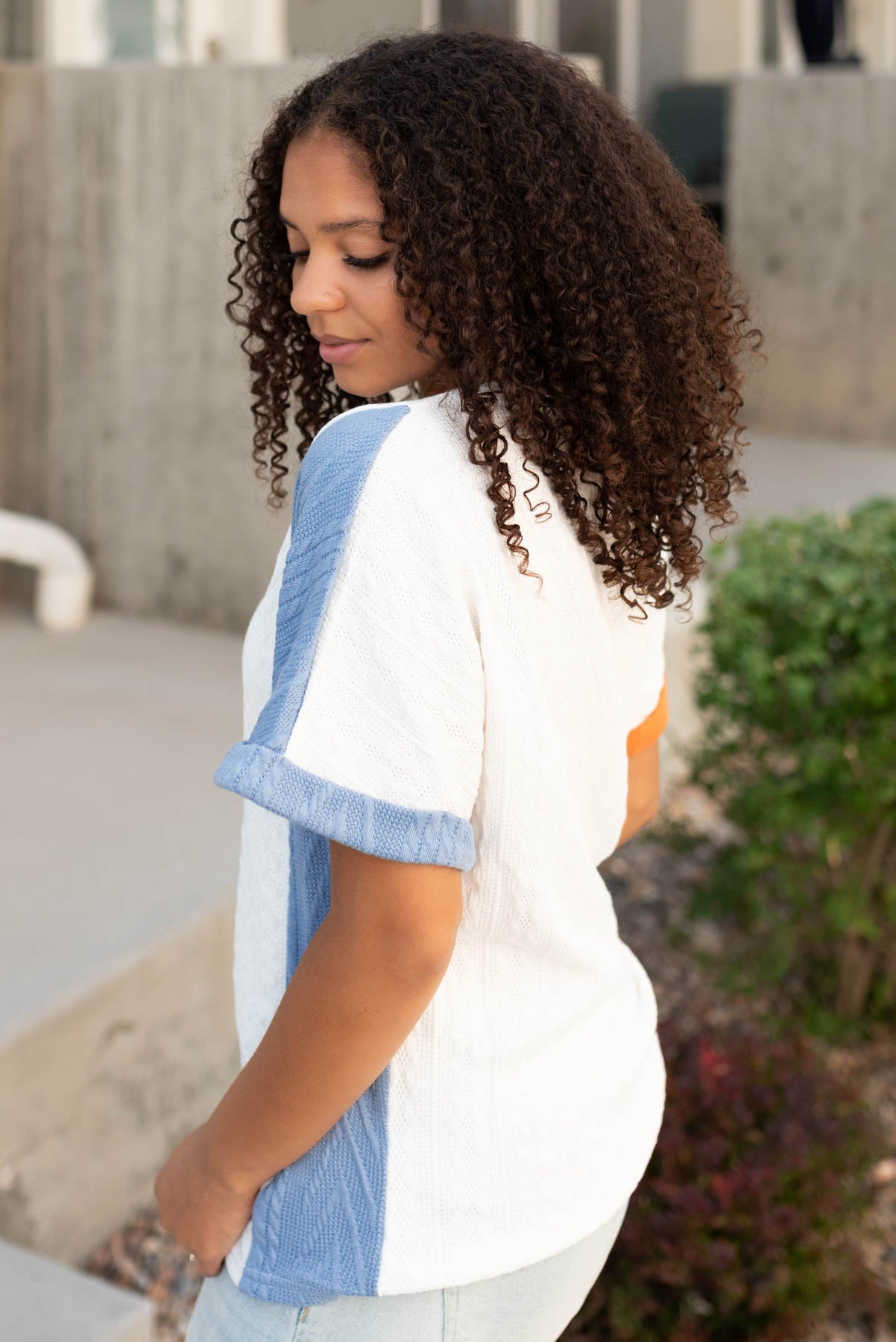 Zara Blue Orange Color Block Top