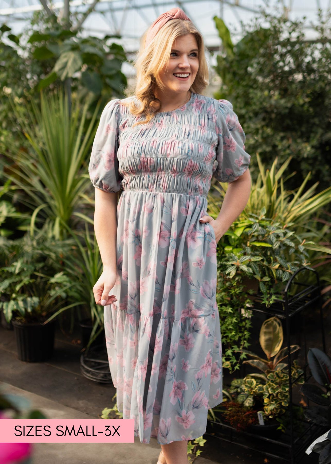 Zayla Sage Gray Watercolor Floral Dress