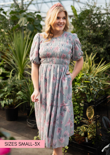 Zayla Sage Gray Watercolor Floral Dress