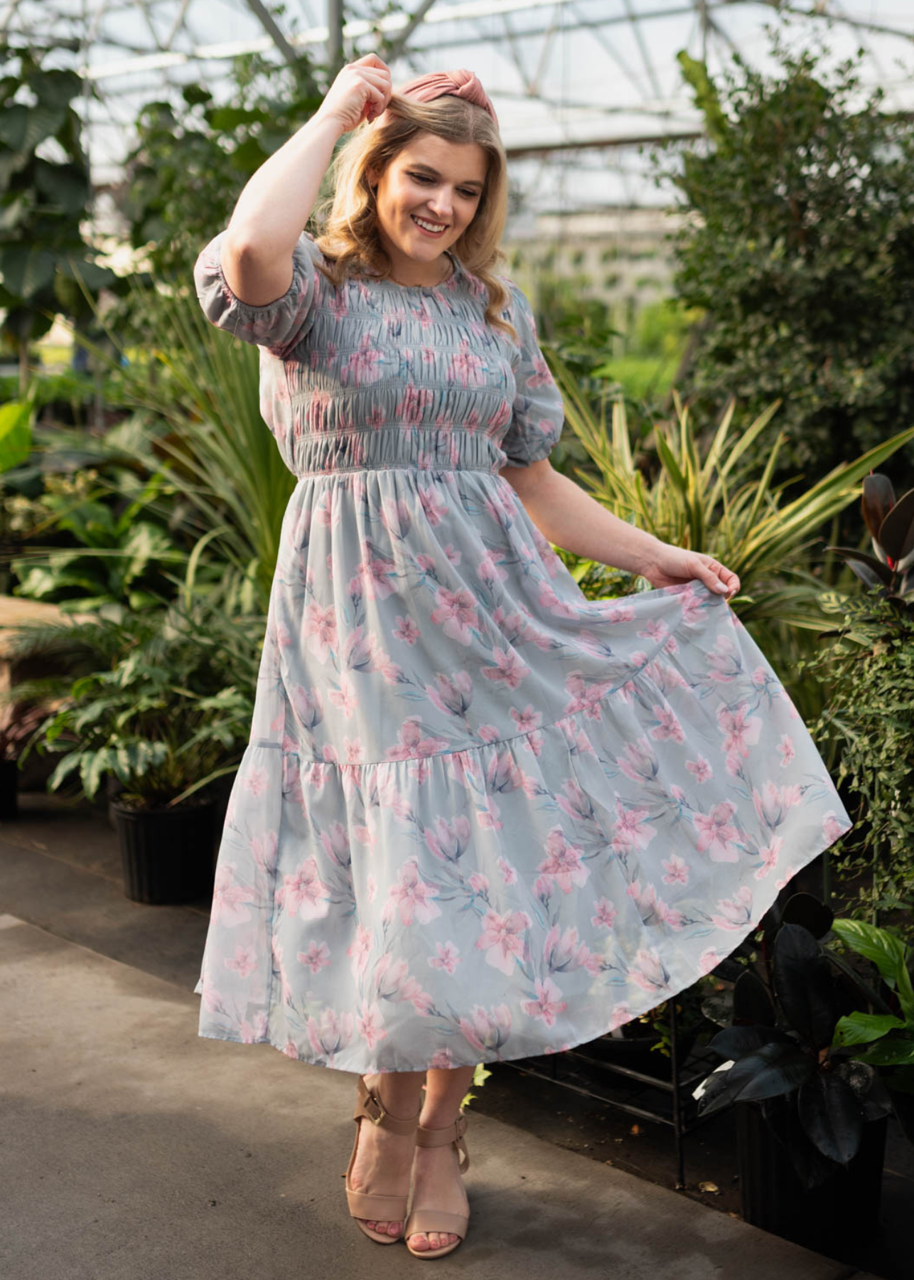 Zayla Sage Gray Watercolor Floral Dress