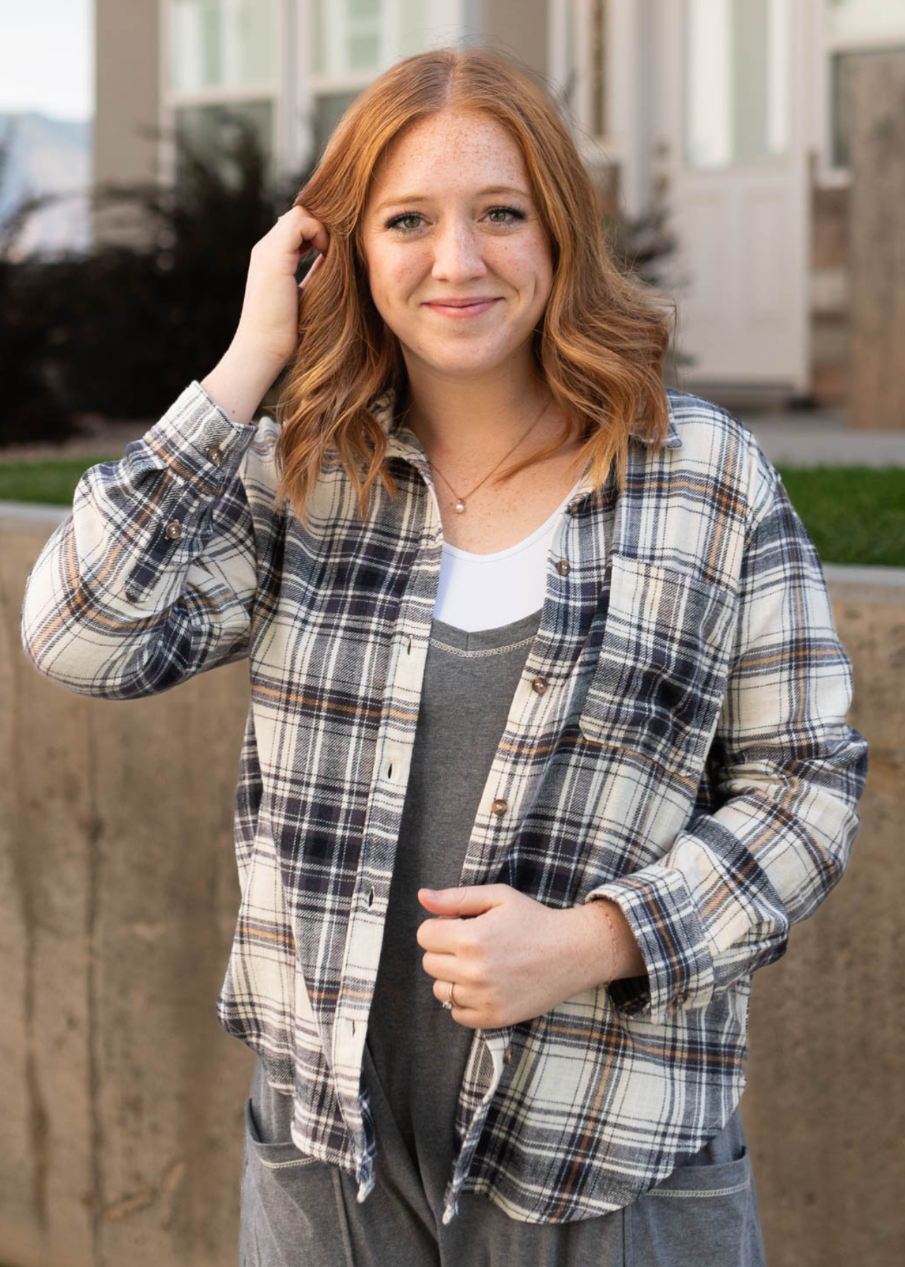 Zena Black Plaid Top