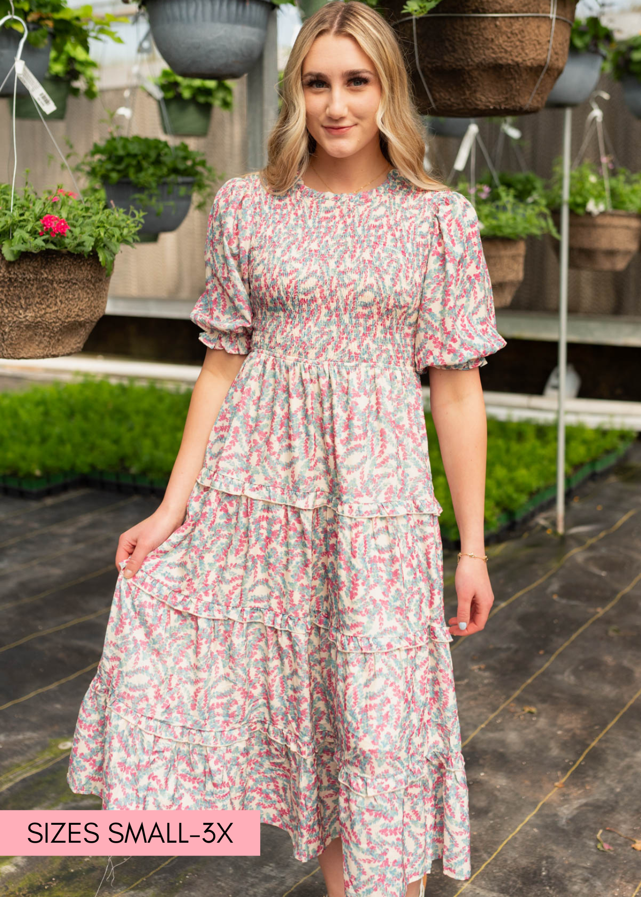 Zia Blue Floral Smocked Dress