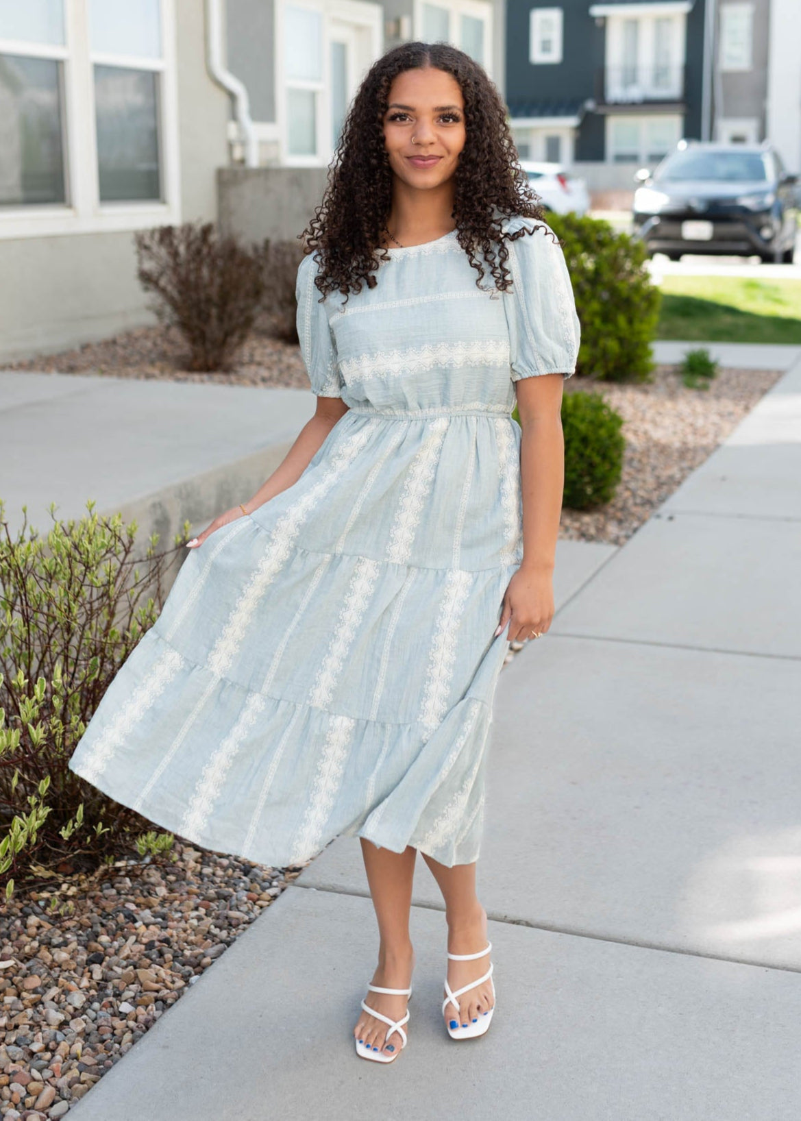 Zinnia Light Blue Embroidered Dress