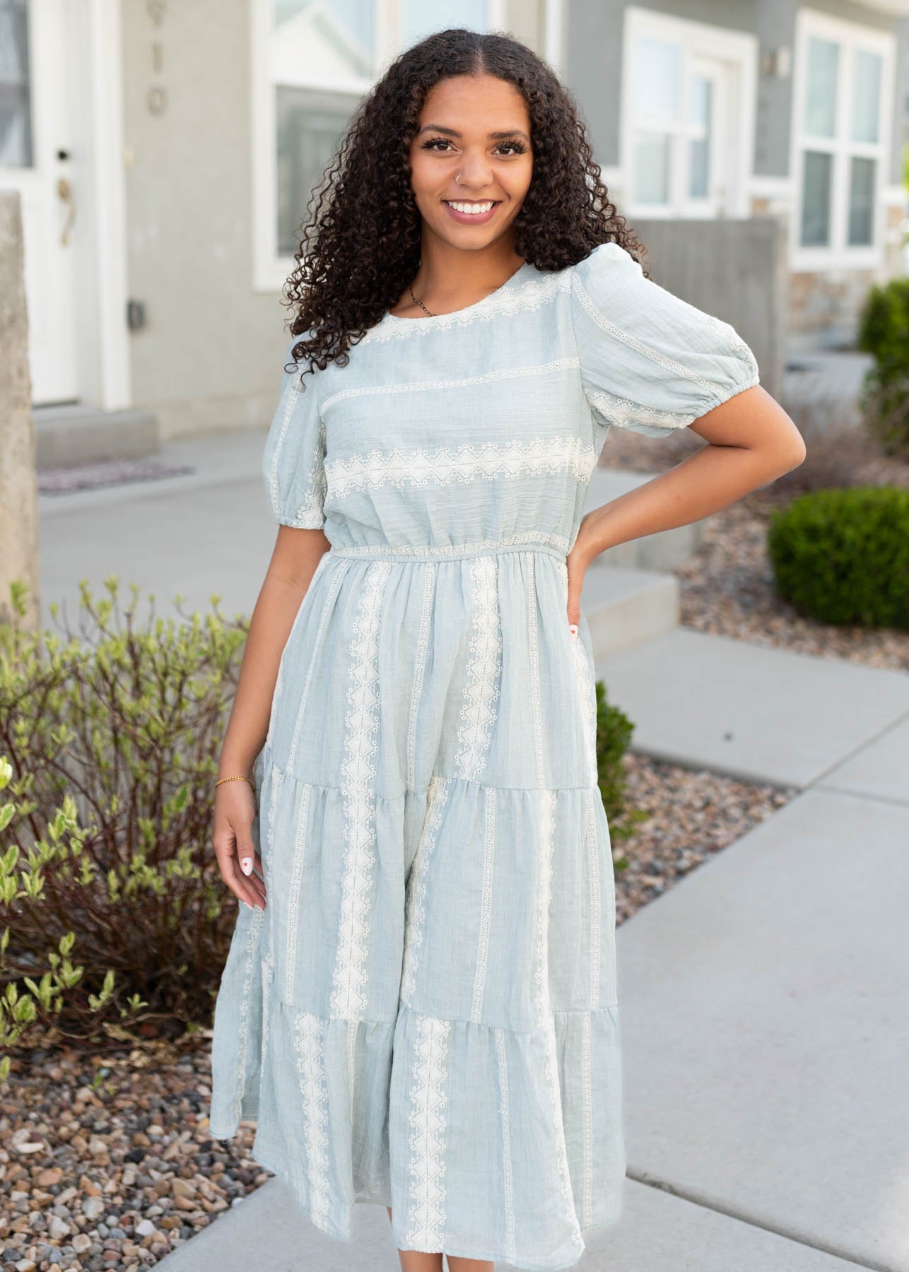 Zinnia Light Blue Embroidered Dress