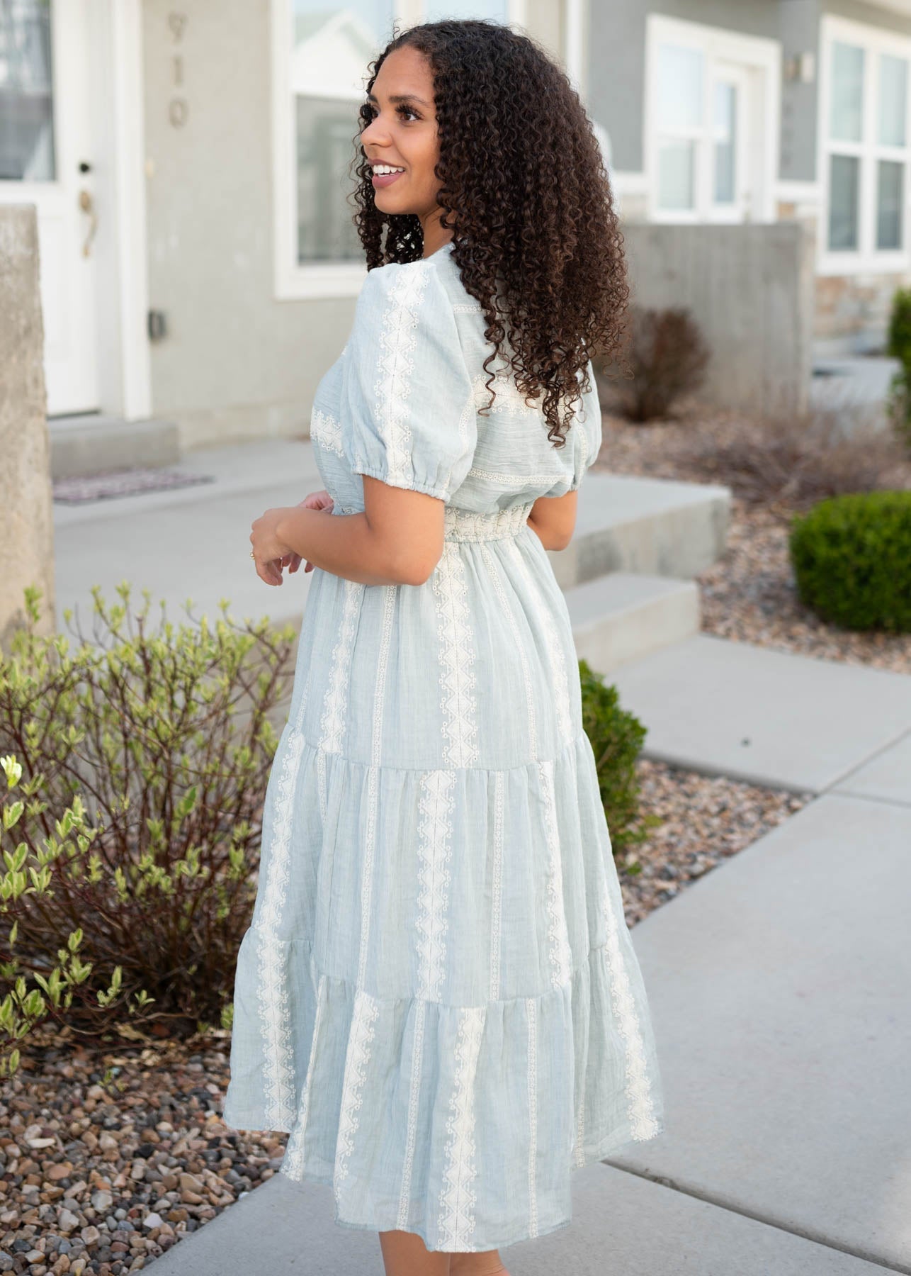 Zinnia Light Blue Embroidered Dress