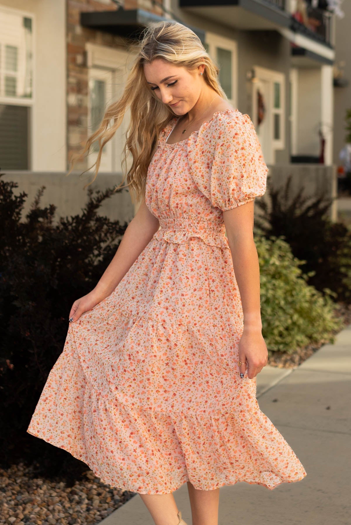 Zoey Salmon Floral Dress
