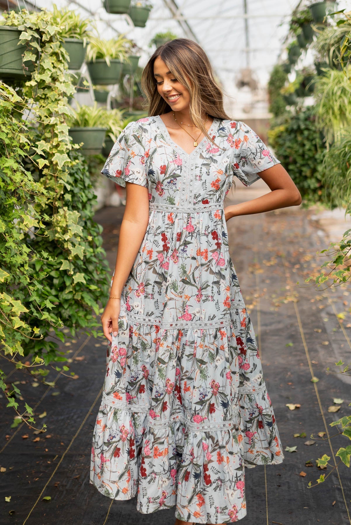 Zoie Blue Floral Tiered Dress