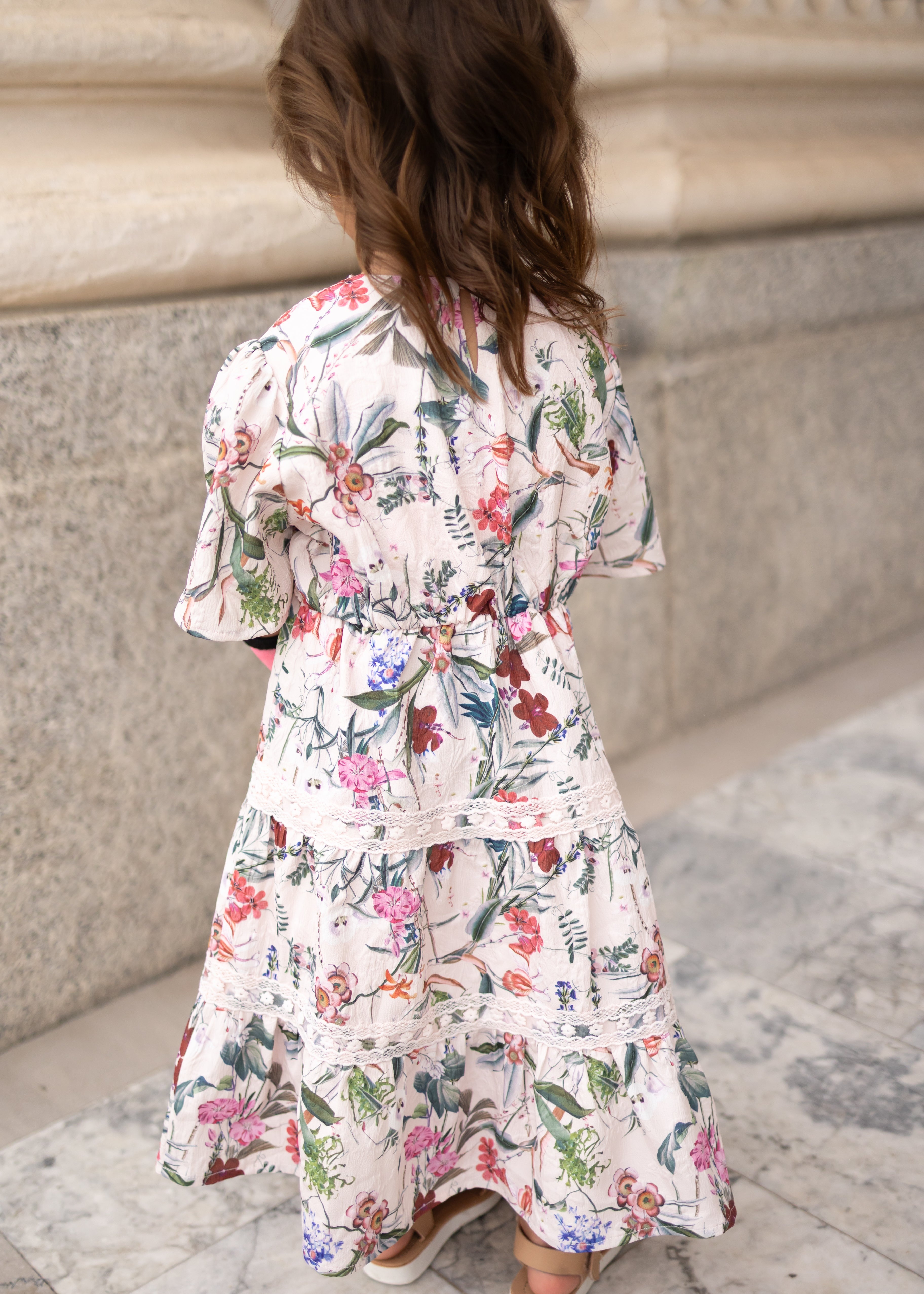 Zoie Pink Floral Tiered Little Girl Dress