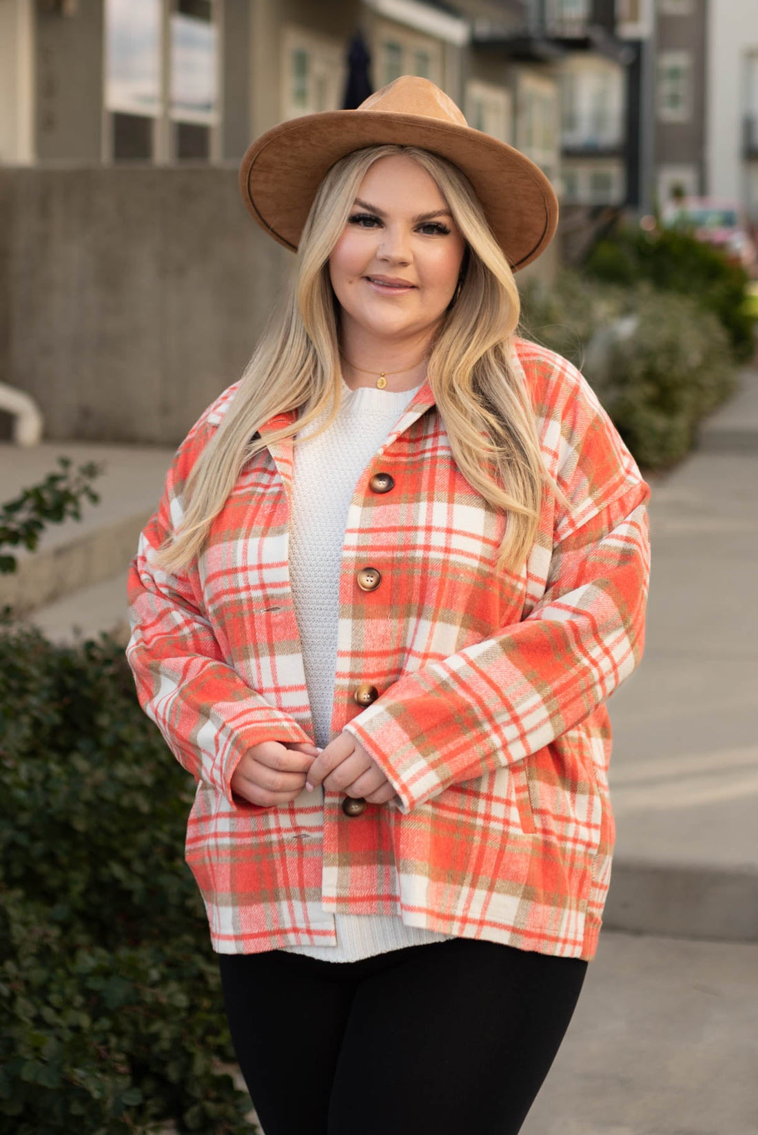 Zosia Coral Plaid Shacket