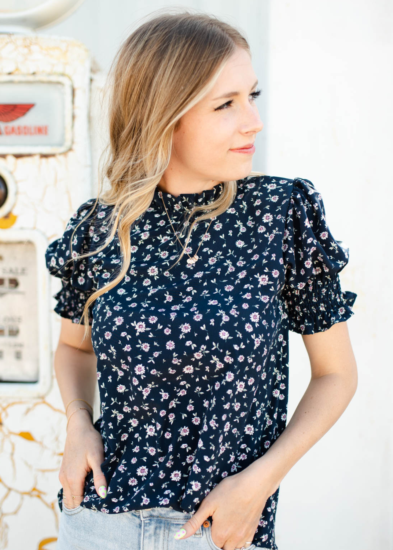 Gianni Navy Floral Top