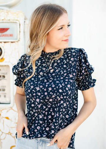 Gianni Navy Floral Top