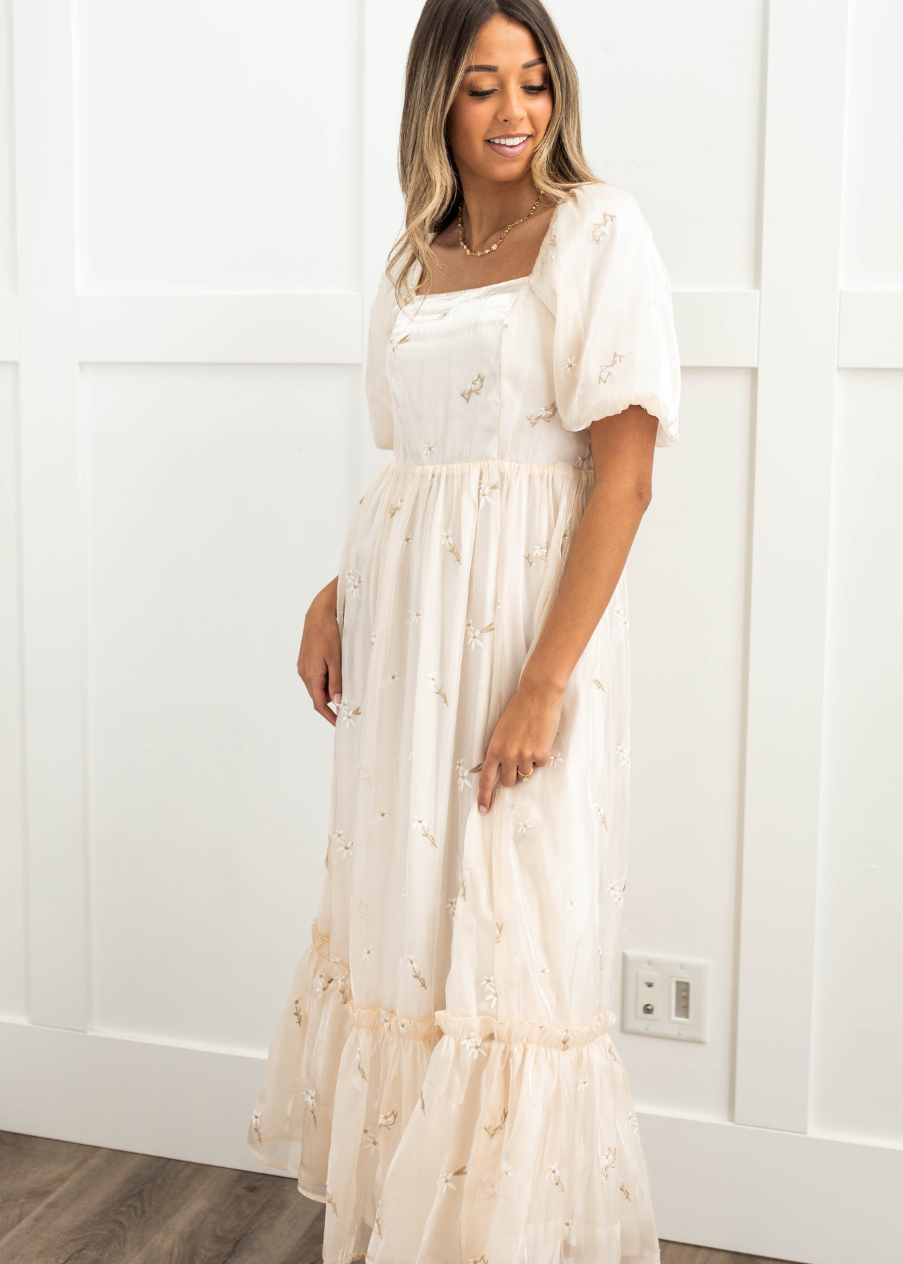 Elara Cream Floral Dress