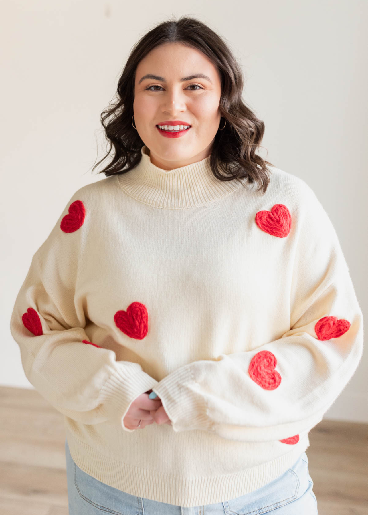 Estella Red Heart Cream Sweater